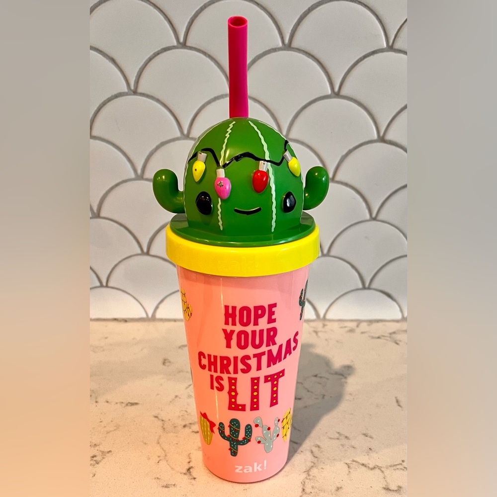 Zak! Designs‎ Cactus Tumbler “Hope Your Christmas Is Lit” 18 Ounces